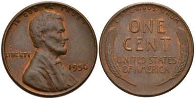 США 1 цент 1956 Авраам Линкольн KM A132 латунь 4189-541