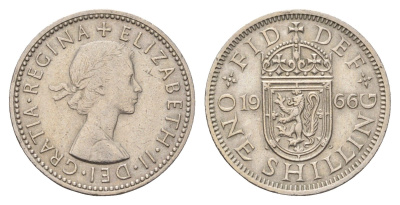 Великобритания 1 шиллинг 1966 Елизавета II (1952-2022), Шотландский герб KM 905, Spink 4148 медно-никель 4707-224