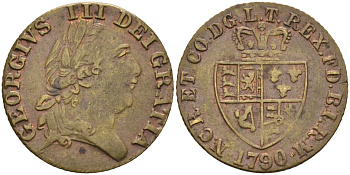 Англия жетон 1790 1/2 гинеи Георга III, диаметр 21 мм., вес 2,15 гр. жёлтый металл 4584-323