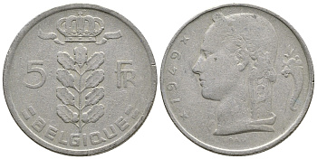 Бельгия 5 франков 1949 Леопольд III (1934-1950), Belgique KM 134.1 медно-никель    4603-1033