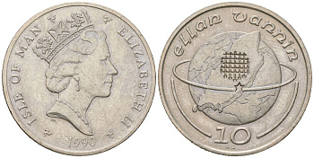 Остров Мэн 10 пенсов 1990 Елизавета II (1952-2022) KM 210 медно-никель aUNC 4619-133