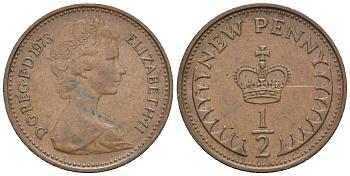 Великобритания 1/2 пенни 1973 Елизавета II (1952-2022) KM 914, Spink 4239 бронза 4609-454