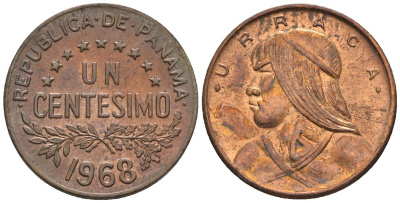 Панама 1 сентесимо 1968  KM 22 бронза  aUNC  4609-821