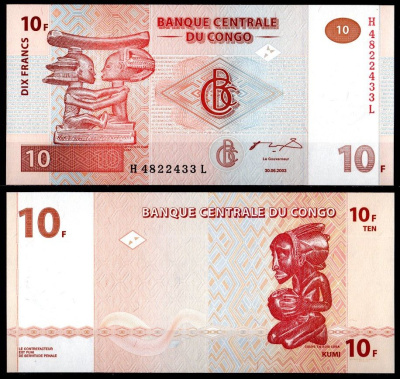 Конго 10 франков 2003 Pick 93 бумага UNC (пресс) 7214-9-4-1