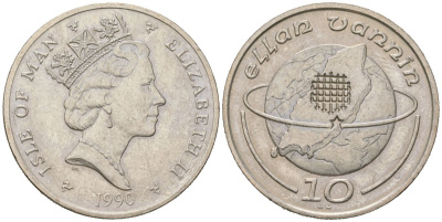 Остров Мэн 10 пенсов 1990 Елизавета II (1952-2022) KM 210 медно-никель aUNC 4619-133