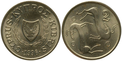 Кипр 2 цента 1996 KM 54.3 никель латунь 4158-463