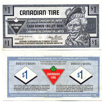 КАНАДА TIRE MONEY 1 ДОЛЛАР ND CASH BONUS BILLET BONI бумага 7146-32-1-1