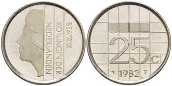 Нидерланды 25 центов 1982 Беатрикс (1980-2013) KM 204 никель 66-1169