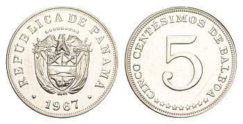 Панама 5 сентесимо 1967 тираж 20.000 экземпляров KM 23.2 медно-никель PROOF 1524-523