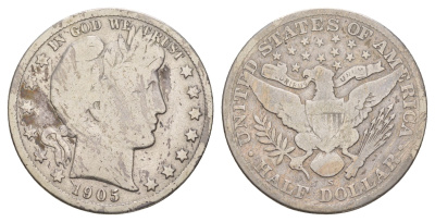 США 1/2 доллара (50 центов) 1905 S, 50 центов Барбера KM 116 серебро    5010-1634