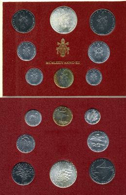 Ватикан набор из 8 монет 1974 1, 2, 5, 10, 20, 50, 100, 500 лир, в оригинальном буклете KM MS78 серебро UNC 8-1-01-21