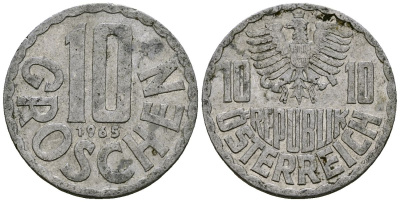 Австрия 10 грошей 1965 KM 2878 алюминий 4138-414