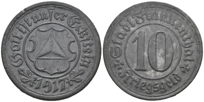 ГЕРМАНИЯ ПФАЛЬЦ ФРАНКЕНТАЛЬ 10 ПФЕННИГОВ 1917 КРИКСГЕЛЬД цинк 75-1152