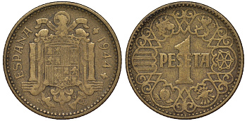 Испания 1 песета 1944 KM 767 алюминиевая бронза 4163-131