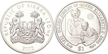 Сьерра-Леоне 1 доллар 2002 50 лет правлению Королевы Елизаветы II - Елизавета II и принц Чарльз в окне KM 282 медно-никель BU 4368-1123