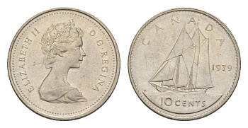 Канада 10 центов 1979 Елизавета II (1952-2022), парусник KM 77 никель 4630-828