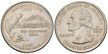 США 25 центов (квотер) 2007 Квотер штата Вашингтон KM 397 медь плакированная медно-никелем 4571-931