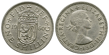 Великобритания 1 шиллинг 1960 Елизавета II (1952-2022), Шотландский герб KM 905, Spink 4148 медно-никель 4384-645