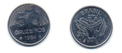БРАЗИЛИЯ 50 КРУЙЗЕЙРО 1984 KM 594.1 сталь aUNC 76-653