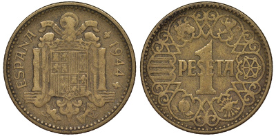 Испания 1 песета 1944 KM 767 алюминиевая бронза 4163-131