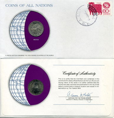 МЕКСИКА 50 СЕНТАВО 1979 КОНВЕРТ С МАРКОЙ ПЕРВОГО ДНЯ ГАШЕНИЯ, COINS OF NATIONS KM 452 медно-никель UNC 4294-34-2