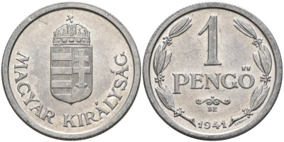 Венгрия 1 пенге 1941 ВР, регентство (1926-1945) KM 521 алюминий aUNC 4122-1156