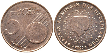 Нидерланды 5 евроцентов 2000 KM 236 сталь плакированная медью UNC 259-613