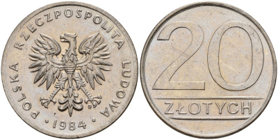 Польша 20 злотых 1984 MW Y 153.1 медно-никель 4187-621