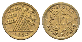 Германия игровой жетон в 10 рентенпфеннигов 1924 диаметр 21 мм, вес 0,3 гр картон 4702-1019