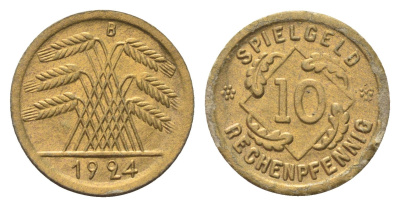 Германия игровой жетон в 10 рентенпфеннигов 1924 диаметр 21 мм, вес 0,3 гр картон 4702-1019