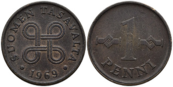 Финляндия 1 пенни 1969 KM 44 медь 4115-1269