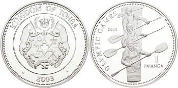 Тонга 1 паанга 2003 XXVIII Олимпийские игры 2004 года в Афинах, гребля на байдарках KM 182 серебро PROOF 1074-9-12
