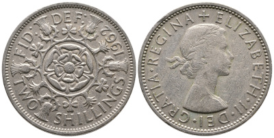Великобритания 2 шиллинга (флорин) 1962 Елизавета II (1952-2022) KM 906, Spink 4146 медно-никель 59-1746