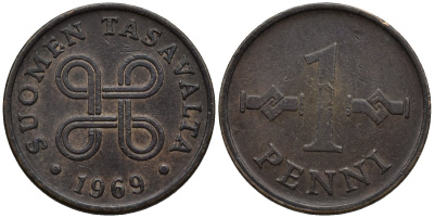 Финляндия 1 пенни 1969 KM 44 медь 4115-1269