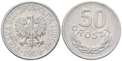 Польша 50 грошей 1968 MW, редкий год KM 48.1, Parchimowicz 210d алюминий aUNC 4591-757