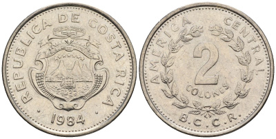 Коста-Рика 2 колоны 1984 KM 211.2, Schoen 77 никель сталь 4514-213