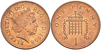 Великобритания 1 пенни 1998 Елизавета II (1952-2022) KM 986, Spink 4710 (B5) сталь плакированная медью 220-427
