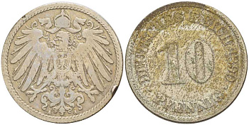ГЕРМАНИЯ 10 ПФЕННИГОВ 1890 A KM 12, J. 13, Weege 8 медно-никель 261-1237