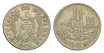 Гватемала 10 сентаво 1974 KM 274 медно-никель 4651-928