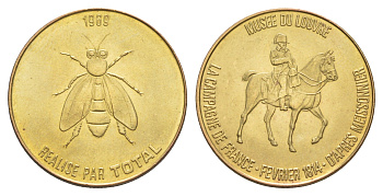Франция жетон к 200-летию со дня рождения Наполеона-Бонапарта "Лувр - Французская кампания" 1969 компания Total, диаметр 25,8 мм, вес 5 гр железо плакированная латунью UNC 4637-535