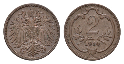 Австрия 2 геллера 1910 Франц Иосиф I (1848-1916) KM 2801 бронза 4702-367