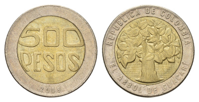 Колумбия 500 песо 2008 KM 286 биметалл 4577-1122