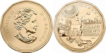 Канада 1 доллар 2011 100 лет организации Парки Канады KM 1166 никель плакированный бронзой UNC M45-16