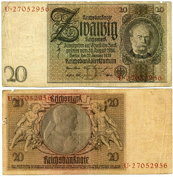 ГЕРМАНИЯ 20 РЕЙХСМАРОК 1929 Pick 181a бумага 3295-78-1