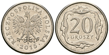 Польша 20 грошей 2015 MW KM 280 медно-никель 4585-142