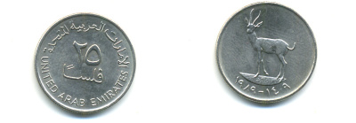 ОАЭ 25 филсов 1989 антилопа KM 4 медно-никель UNC 86-1127