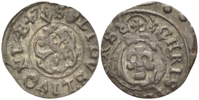 Ливония 1 солид (шелаг, шиллинг) 1647 КОРОЛЕВА КРИСТИНА (1632-1654), ШВЕДСКАЯ ОККУПАЦИЯ, ВЕС 0,49 ГР. KM 2 серебро 1517-1032