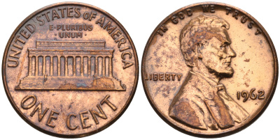 США 1 цент 1962 Линкольн KM 201 медь цинк    4115-316