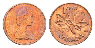Канада 1 цент 1974 Елизавета II (1952-2022), кленовый лист KM 59 бронза aUNC 4639-344