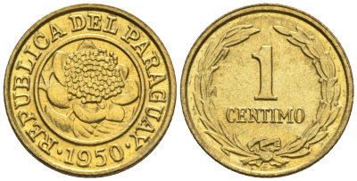 Парагвай 1 сентимо 1950  KM 20 алюминиевая бронза  aUNC  220-1042